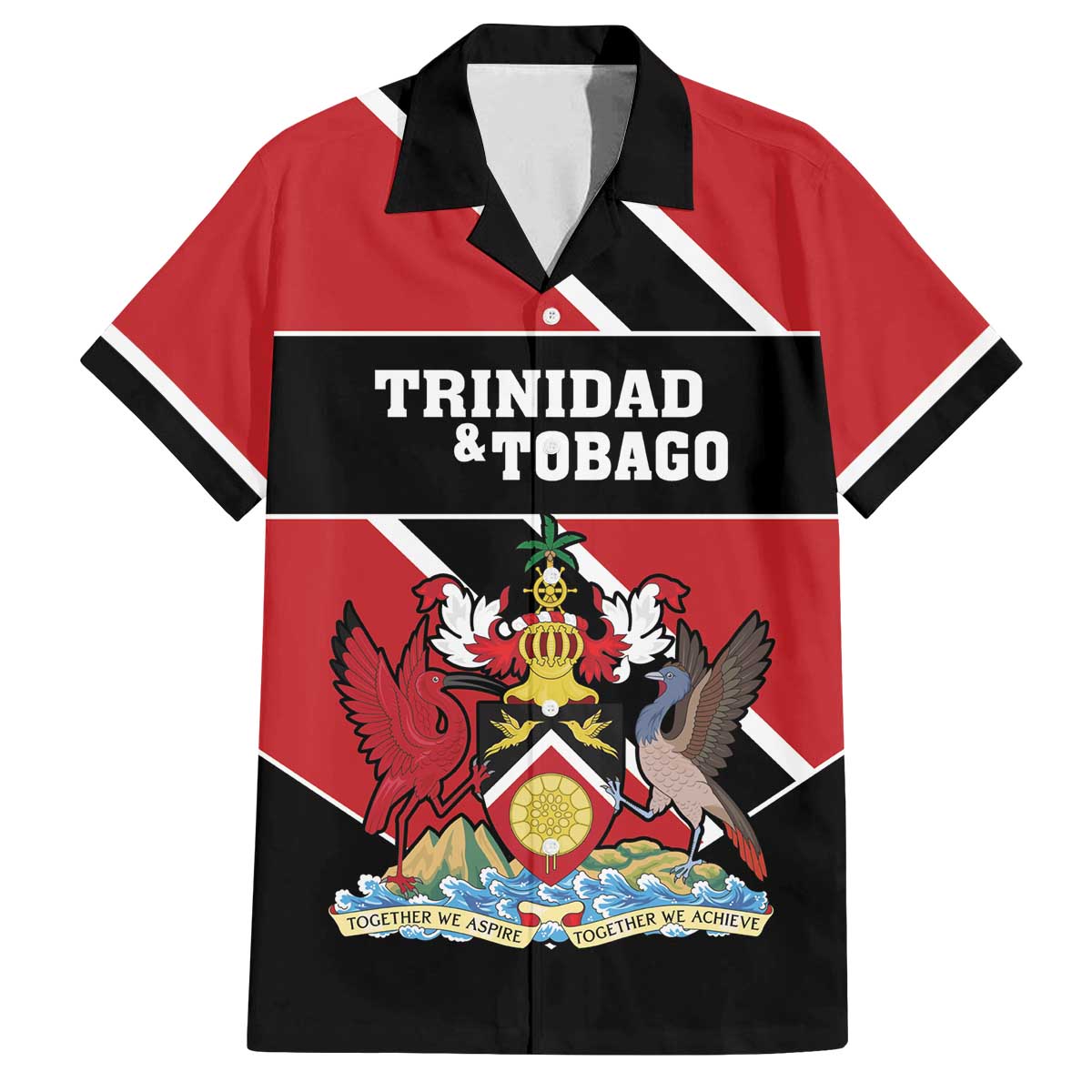 Custom Trinidad and Tobago Family Matching Off The Shoulder Long Sleeve Dress and Hawaiian Shirt Together We Aspire Together We Achieve - Wonder Print Shop