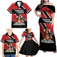 Custom Trinidad and Tobago Family Matching Off Shoulder Maxi Dress and Hawaiian Shirt Together We Aspire Together We Achieve - Wonder Print Shop