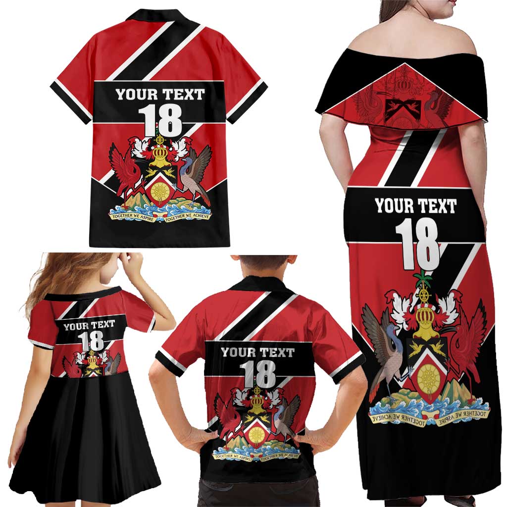 Custom Trinidad and Tobago Family Matching Off Shoulder Maxi Dress and Hawaiian Shirt Together We Aspire Together We Achieve - Wonder Print Shop