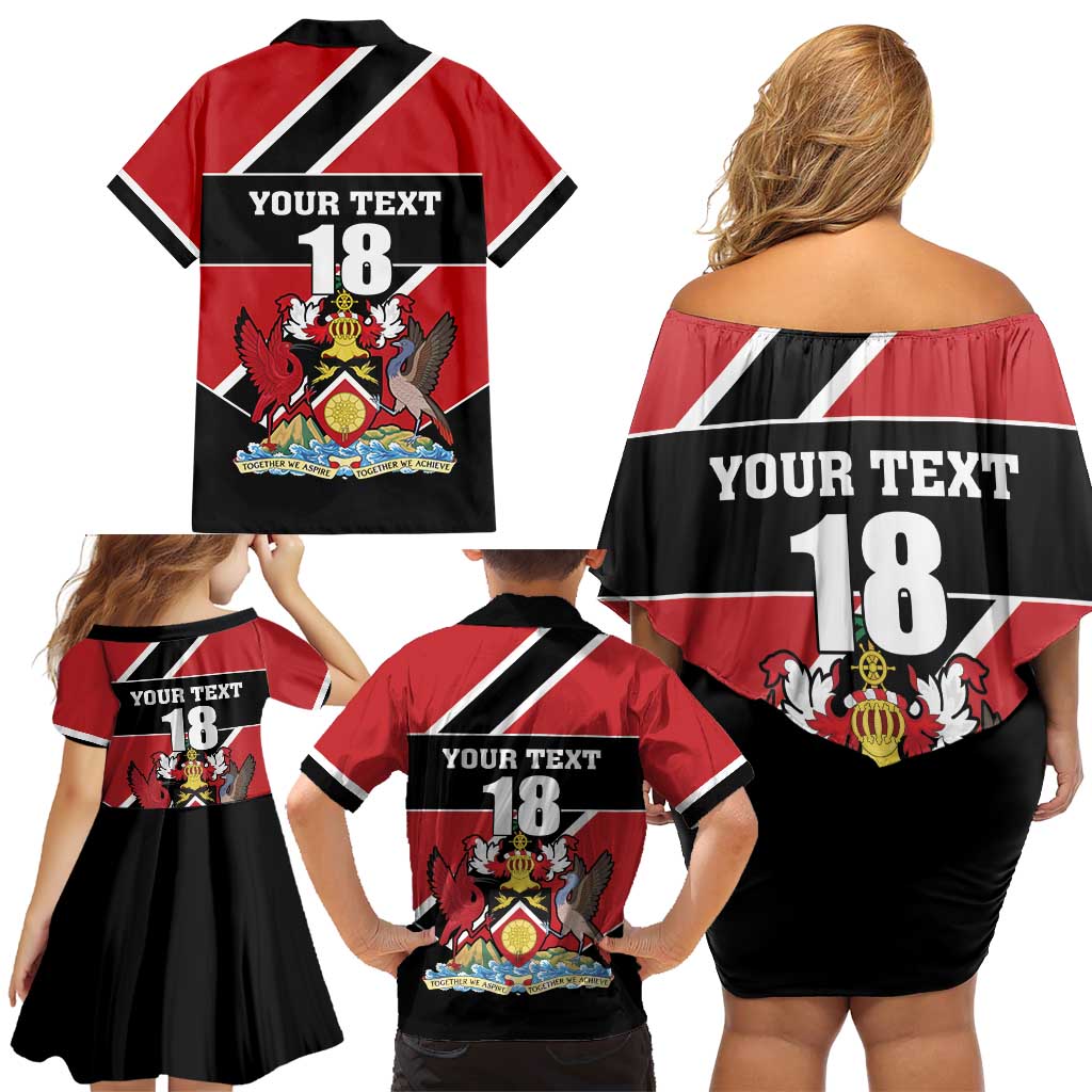 Custom Trinidad and Tobago Family Matching Off Shoulder Short Dress and Hawaiian Shirt Together We Aspire Together We Achieve - Wonder Print Shop