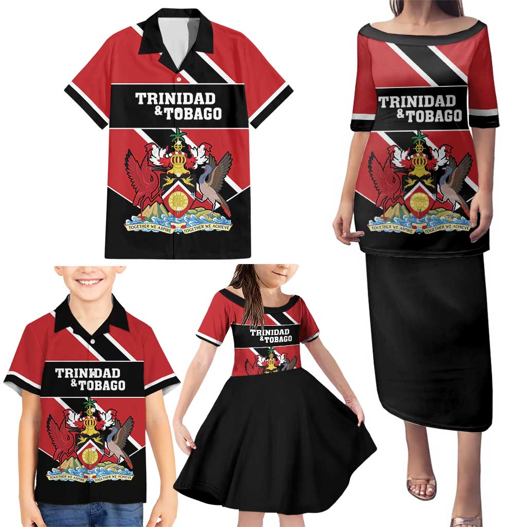 Custom Trinidad and Tobago Family Matching Puletasi and Hawaiian Shirt Together We Aspire Together We Achieve - Wonder Print Shop