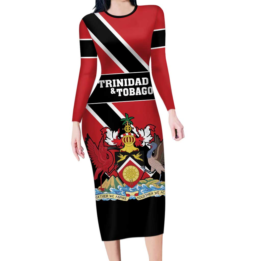 Custom Trinidad and Tobago Long Sleeve Bodycon Dress Together We Aspire Together We Achieve - Wonder Print Shop