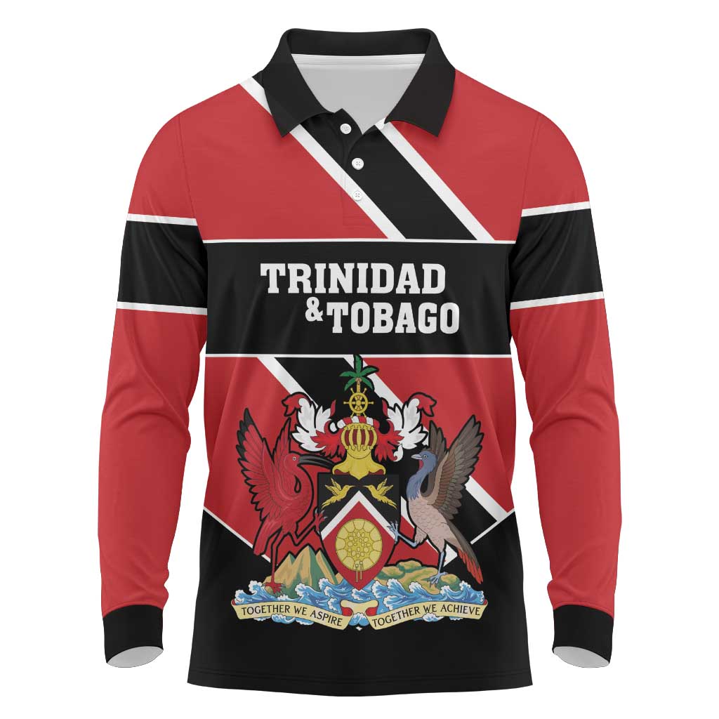 Custom Trinidad and Tobago Long Sleeve Polo Shirt Together We Aspire Together We Achieve - Wonder Print Shop