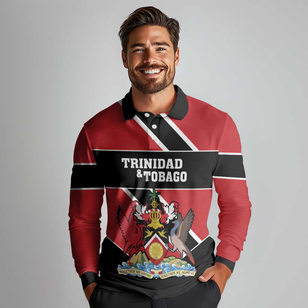 Custom Trinidad and Tobago Long Sleeve Polo Shirt Together We Aspire Together We Achieve - Wonder Print Shop