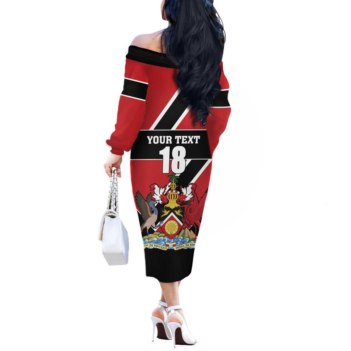 Custom Trinidad and Tobago Off The Shoulder Long Sleeve Dress Together We Aspire Together We Achieve - Wonder Print Shop