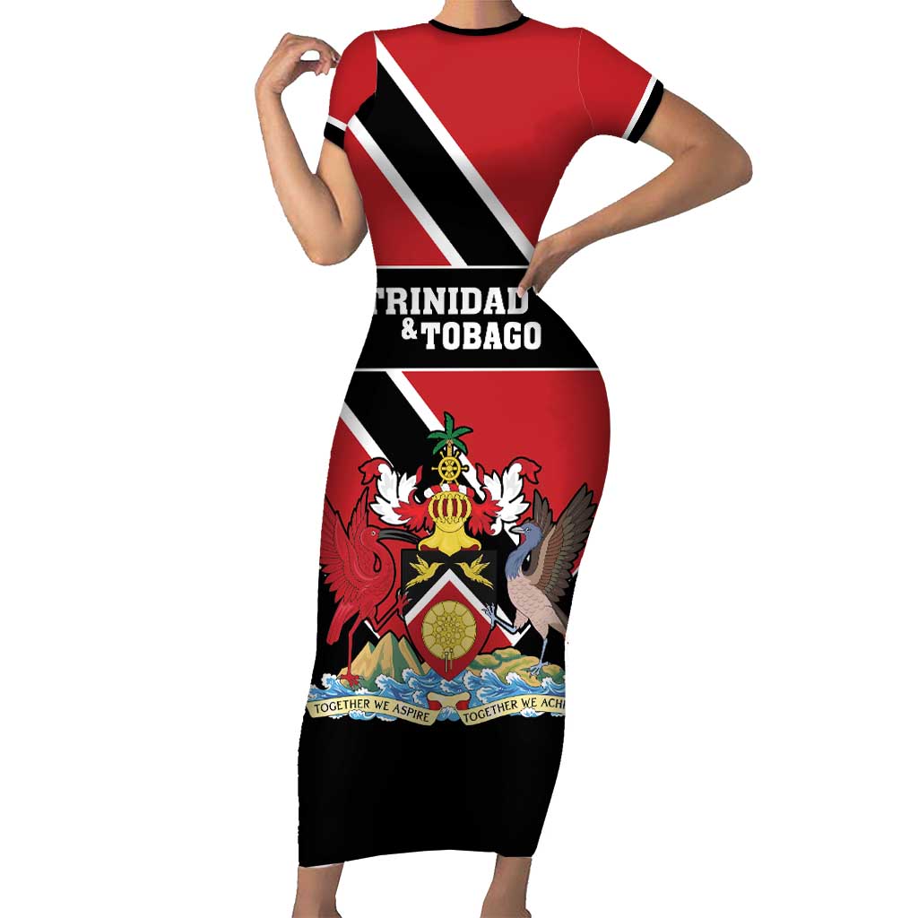 Custom Trinidad and Tobago Short Sleeve Bodycon Dress Together We Aspire Together We Achieve - Wonder Print Shop