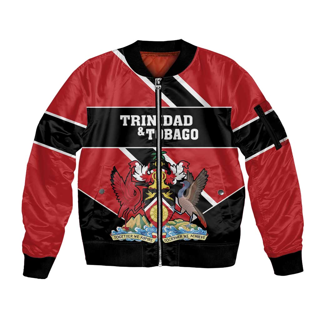 Custom Trinidad and Tobago Sleeve Zip Bomber Jacket Together We Aspire Together We Achieve - Wonder Print Shop