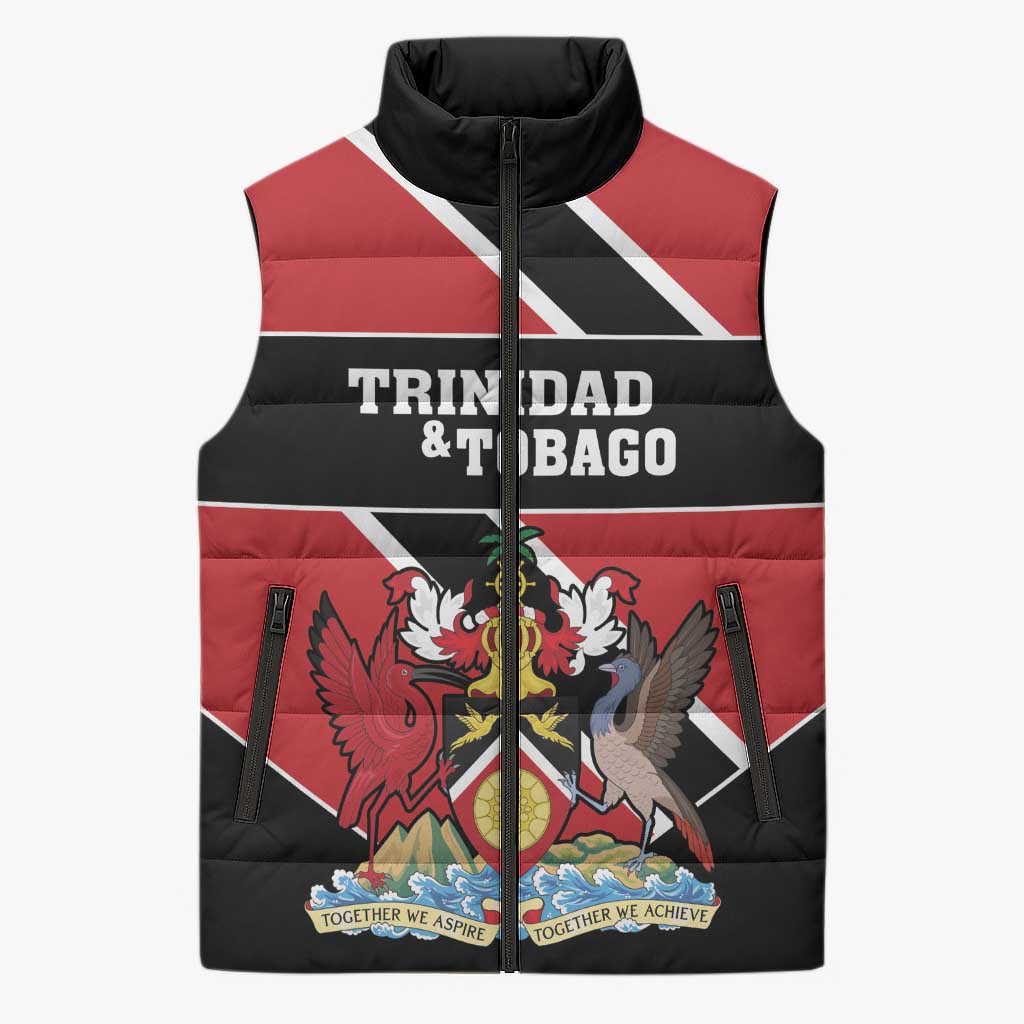 Custom Trinidad and Tobago Sleeveless Puffer Jacket Together We Aspire Together We Achieve - Wonder Print Shop
