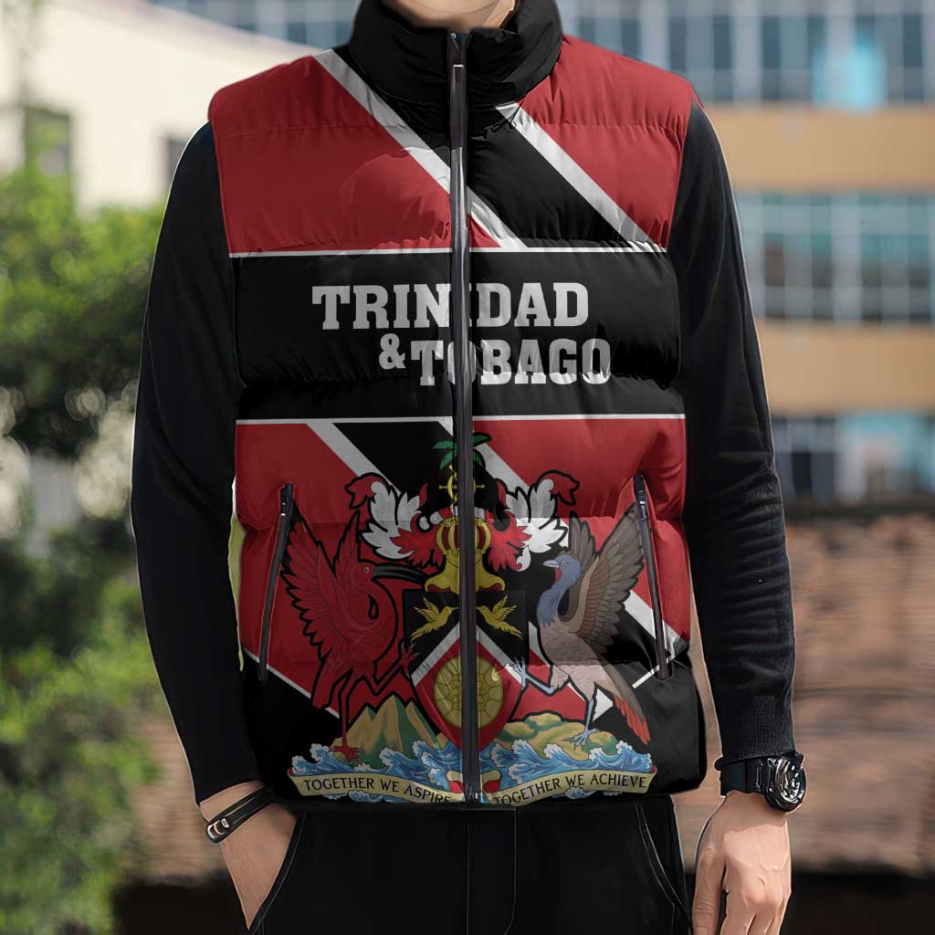 Custom Trinidad and Tobago Sleeveless Puffer Jacket Together We Aspire Together We Achieve - Wonder Print Shop