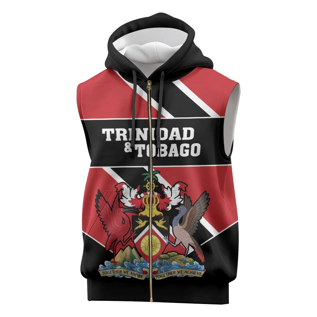 Custom Trinidad and Tobago Sleeveless Zip Hoodie Together We Aspire Together We Achieve - Wonder Print Shop
