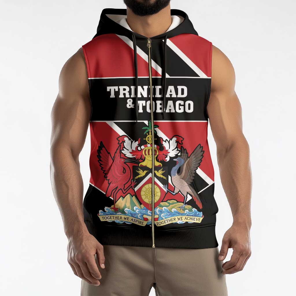 Custom Trinidad and Tobago Sleeveless Zip Hoodie Together We Aspire Together We Achieve - Wonder Print Shop