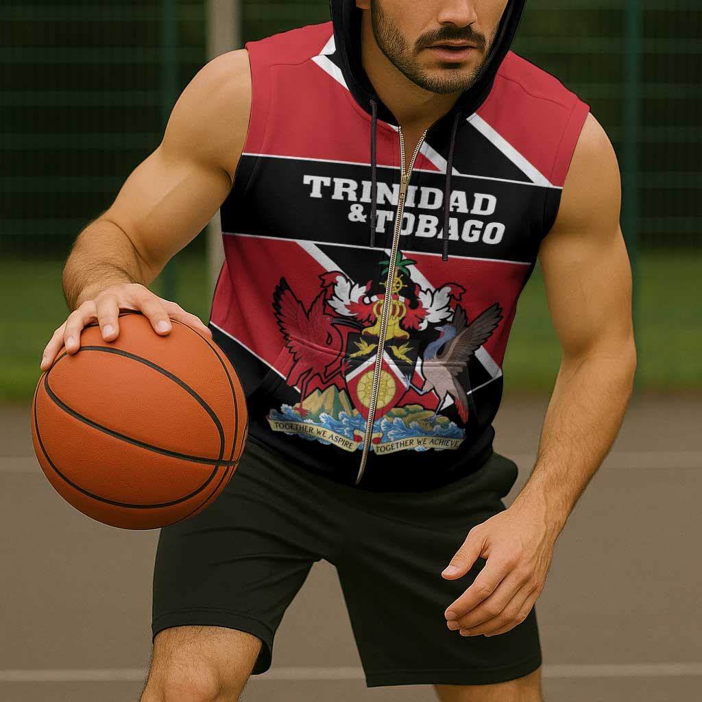 Custom Trinidad and Tobago Sleeveless Zip Hoodie Together We Aspire Together We Achieve - Wonder Print Shop