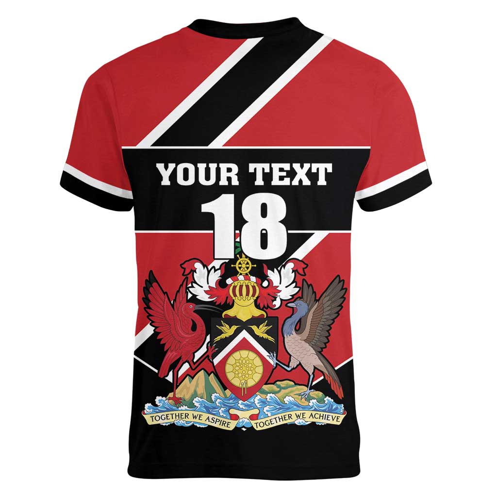 Custom Trinidad and Tobago Women V-Neck T-Shirt Together We Aspire Together We Achieve - Wonder Print Shop