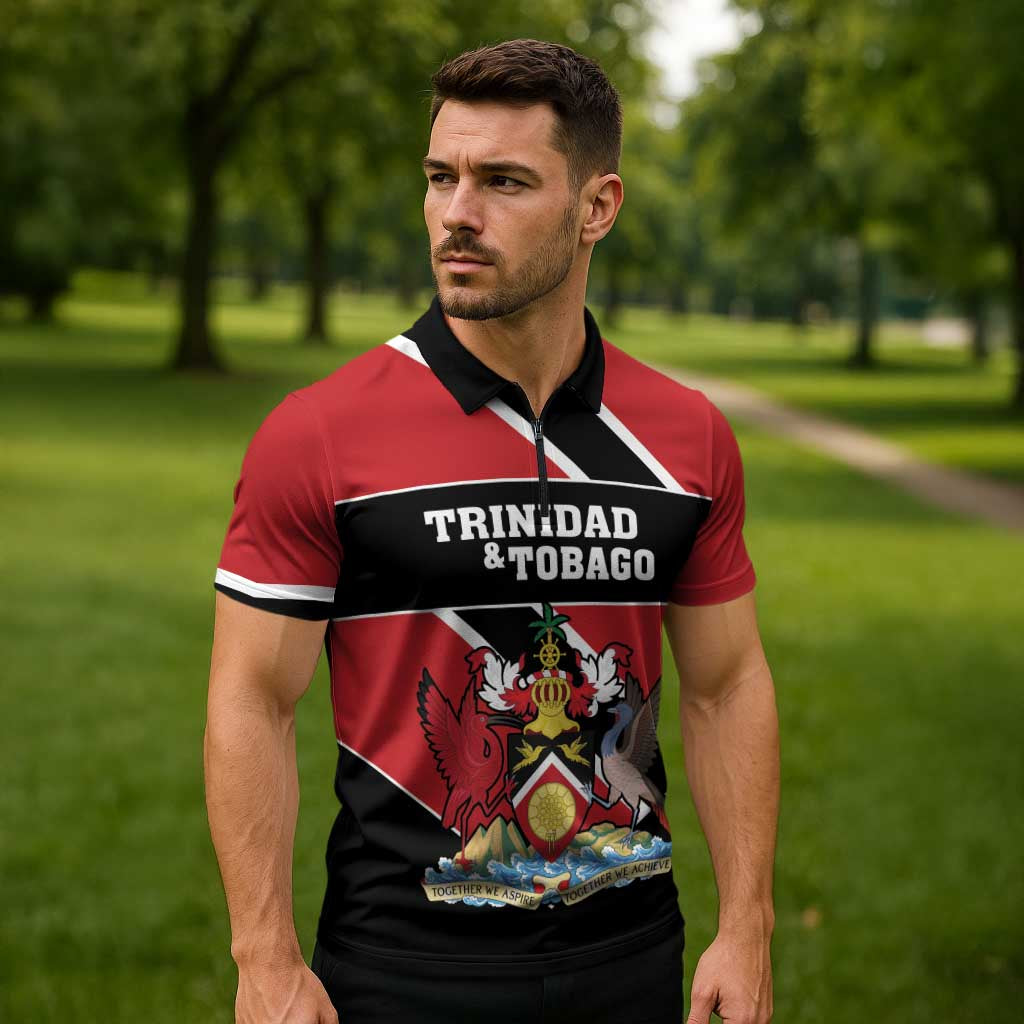 Custom Trinidad and Tobago Zipper Polo Shirt Together We Aspire Together We Achieve - Wonder Print Shop