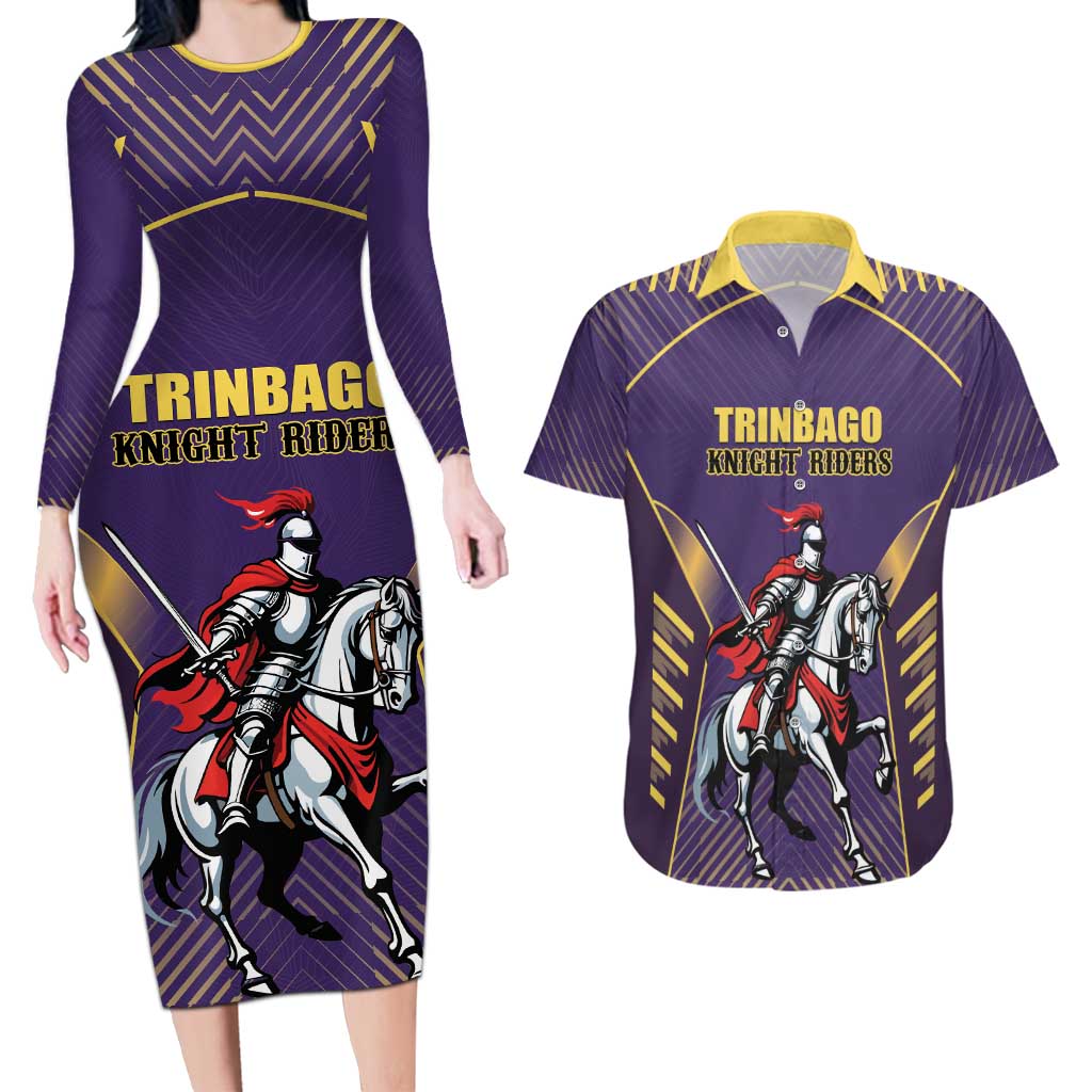 Custom Trinidad and Tobago Cricket Couples Matching Long Sleeve Bodycon Dress and Hawaiian Shirt Go Champion Knight Riders - Wonder Print Shop