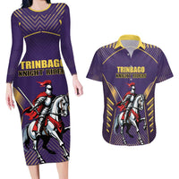 Custom Trinidad and Tobago Cricket Couples Matching Long Sleeve Bodycon Dress and Hawaiian Shirt Go Champion Knight Riders - Wonder Print Shop