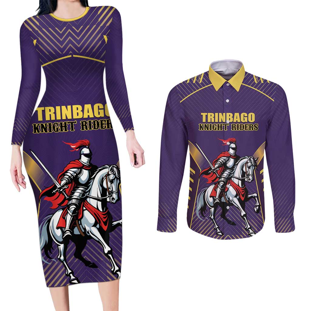 Custom Trinidad and Tobago Cricket Couples Matching Long Sleeve Bodycon Dress and Long Sleeve Button Shirt Go Champion Knight Riders - Wonder Print Shop