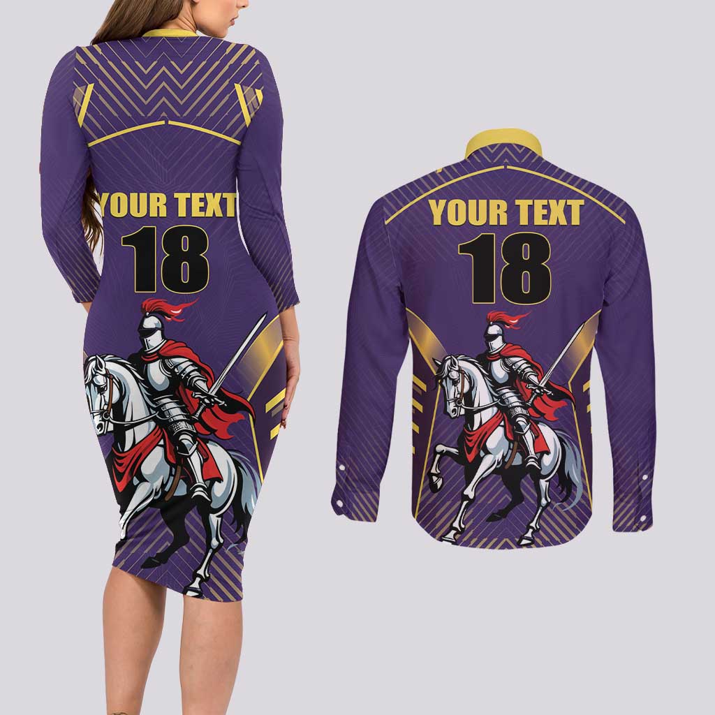 Custom Trinidad and Tobago Cricket Couples Matching Long Sleeve Bodycon Dress and Long Sleeve Button Shirt Go Champion Knight Riders - Wonder Print Shop