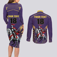 Custom Trinidad and Tobago Cricket Couples Matching Long Sleeve Bodycon Dress and Long Sleeve Button Shirt Go Champion Knight Riders - Wonder Print Shop