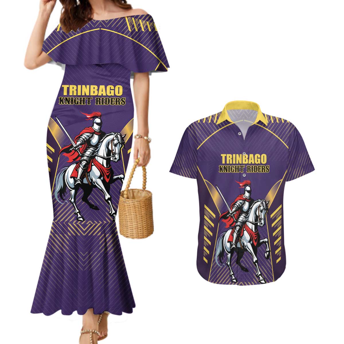 Custom Trinidad and Tobago Cricket Couples Matching Mermaid Dress and Hawaiian Shirt Go Champion Knight Riders - Wonder Print Shop