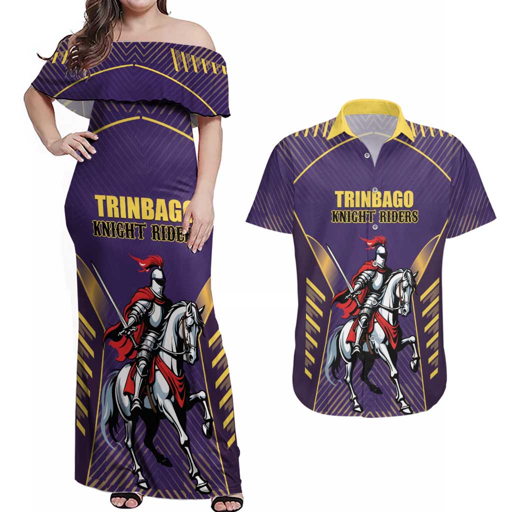 Custom Trinidad and Tobago Cricket Couples Matching Off Shoulder Maxi Dress and Hawaiian Shirt Go Champion Knight Riders - Wonder Print Shop