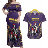 Custom Trinidad and Tobago Cricket Couples Matching Off Shoulder Maxi Dress and Hawaiian Shirt Go Champion Knight Riders - Wonder Print Shop