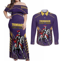Custom Trinidad and Tobago Cricket Couples Matching Off Shoulder Maxi Dress and Long Sleeve Button Shirt Go Champion Knight Riders - Wonder Print Shop