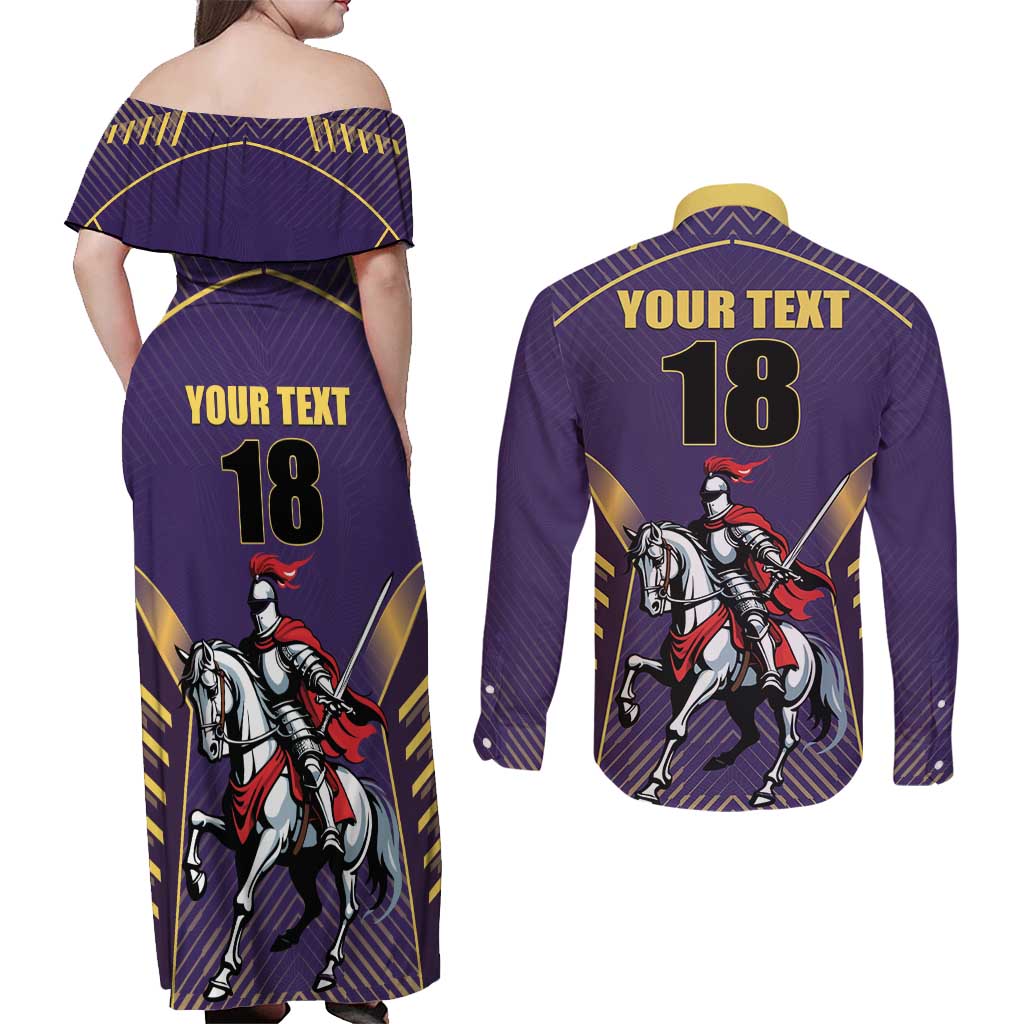 Custom Trinidad and Tobago Cricket Couples Matching Off Shoulder Maxi Dress and Long Sleeve Button Shirt Go Champion Knight Riders - Wonder Print Shop
