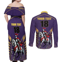 Custom Trinidad and Tobago Cricket Couples Matching Off Shoulder Maxi Dress and Long Sleeve Button Shirt Go Champion Knight Riders - Wonder Print Shop