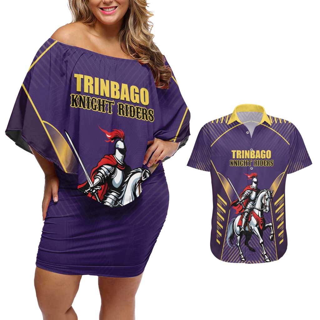 Custom Trinidad and Tobago Cricket Couples Matching Off Shoulder Short Dress and Hawaiian Shirt Go Champion Knight Riders - Wonder Print Shop