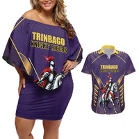 Custom Trinidad and Tobago Cricket Couples Matching Off Shoulder Short Dress and Hawaiian Shirt Go Champion Knight Riders - Wonder Print Shop