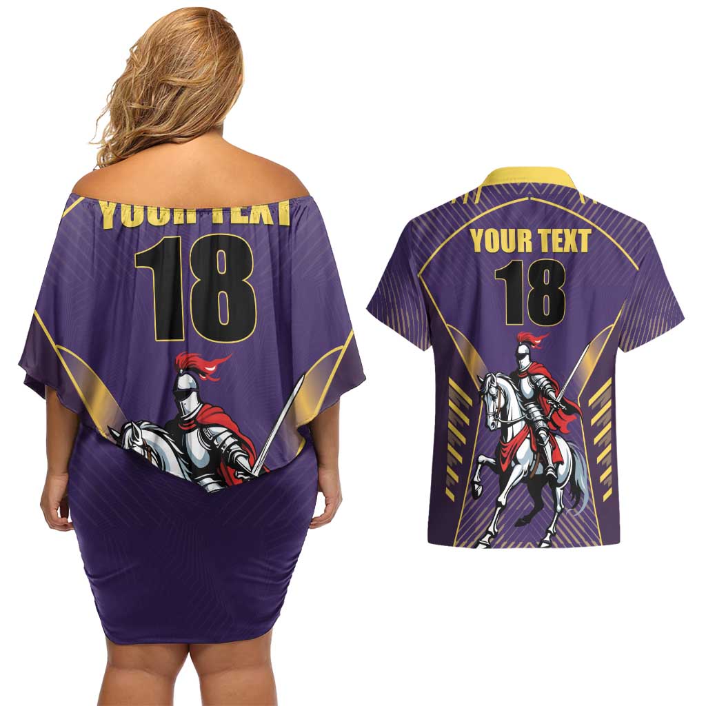 Custom Trinidad and Tobago Cricket Couples Matching Off Shoulder Short Dress and Hawaiian Shirt Go Champion Knight Riders - Wonder Print Shop