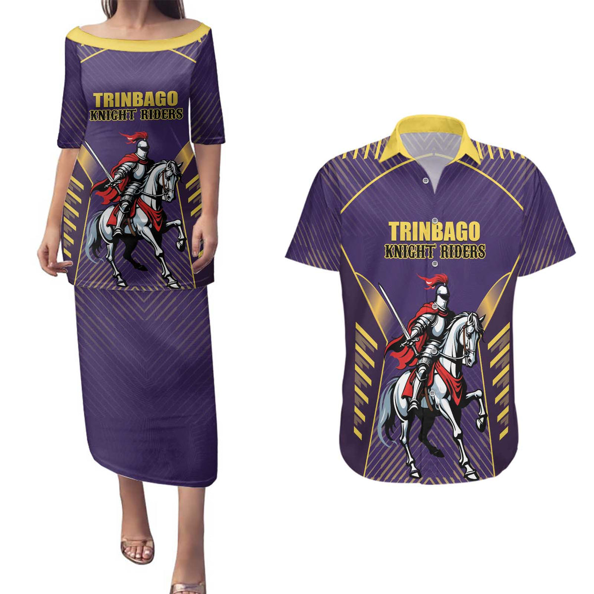 Custom Trinidad and Tobago Cricket Couples Matching Puletasi and Hawaiian Shirt Go Champion Knight Riders - Wonder Print Shop