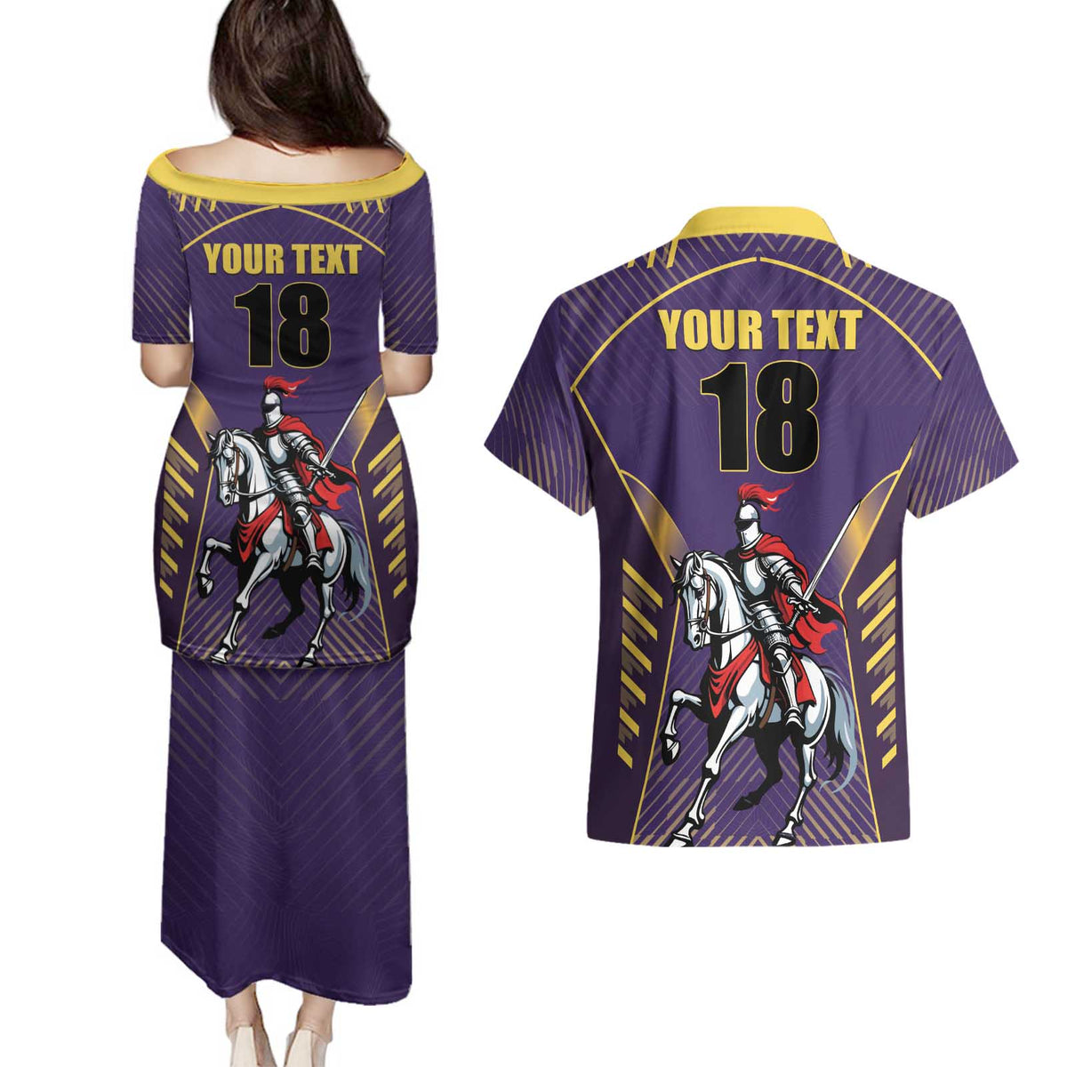 Custom Trinidad and Tobago Cricket Couples Matching Puletasi and Hawaiian Shirt Go Champion Knight Riders - Wonder Print Shop