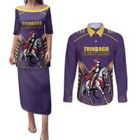 Custom Trinidad and Tobago Cricket Couples Matching Puletasi and Long Sleeve Button Shirt Go Champion Knight Riders - Wonder Print Shop
