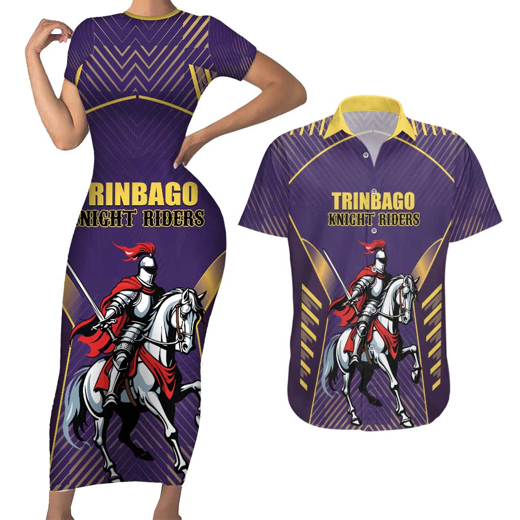 Custom Trinidad and Tobago Cricket Couples Matching Short Sleeve Bodycon Dress and Hawaiian Shirt Go Champion Knight Riders - Wonder Print Shop