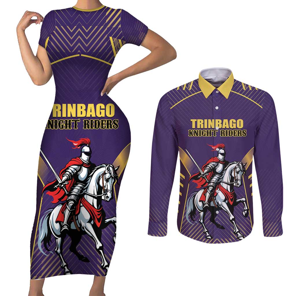 Custom Trinidad and Tobago Cricket Couples Matching Short Sleeve Bodycon Dress and Long Sleeve Button Shirt Go Champion Knight Riders - Wonder Print Shop