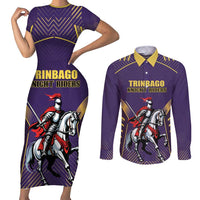 Custom Trinidad and Tobago Cricket Couples Matching Short Sleeve Bodycon Dress and Long Sleeve Button Shirt Go Champion Knight Riders - Wonder Print Shop
