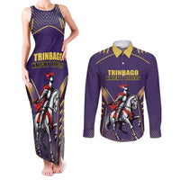 Custom Trinidad and Tobago Cricket Couples Matching Tank Maxi Dress and Long Sleeve Button Shirt Go Champion Knight Riders - Wonder Print Shop