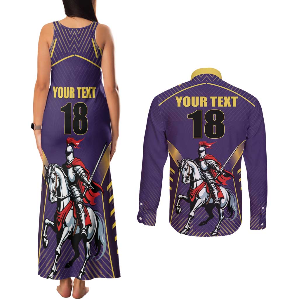 Custom Trinidad and Tobago Cricket Couples Matching Tank Maxi Dress and Long Sleeve Button Shirt Go Champion Knight Riders - Wonder Print Shop