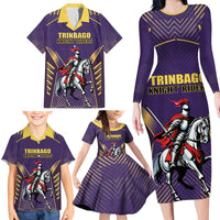 Custom Trinidad and Tobago Cricket Family Matching Long Sleeve Bodycon Dress and Hawaiian Shirt Go Champion Knight Riders - Wonder Print Shop