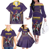 Custom Trinidad and Tobago Cricket Family Matching Off The Shoulder Long Sleeve Dress and Hawaiian Shirt Go Champion Knight Riders - Wonder Print Shop