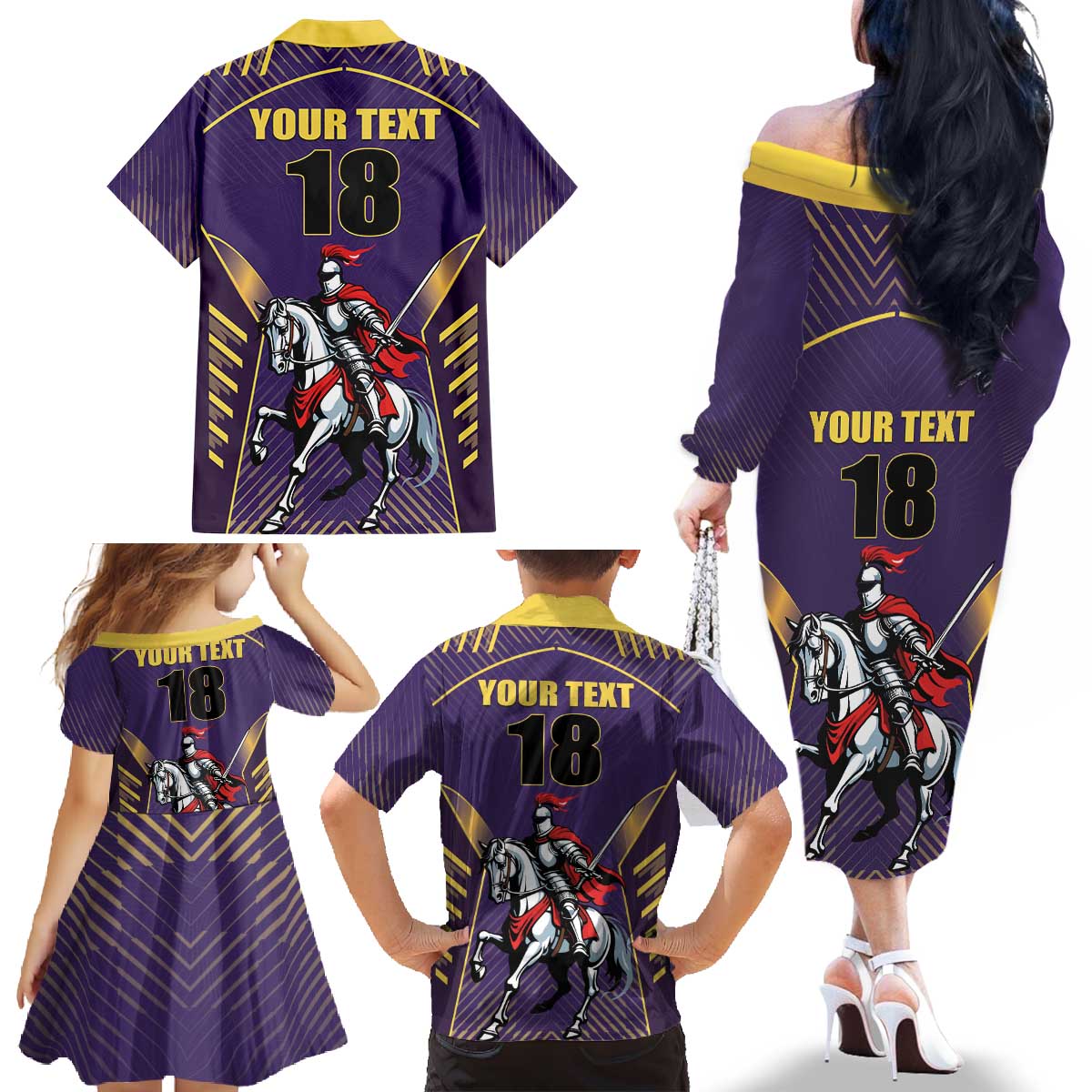 Custom Trinidad and Tobago Cricket Family Matching Off The Shoulder Long Sleeve Dress and Hawaiian Shirt Go Champion Knight Riders - Wonder Print Shop