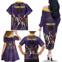 Custom Trinidad and Tobago Cricket Family Matching Off The Shoulder Long Sleeve Dress and Hawaiian Shirt Go Champion Knight Riders - Wonder Print Shop