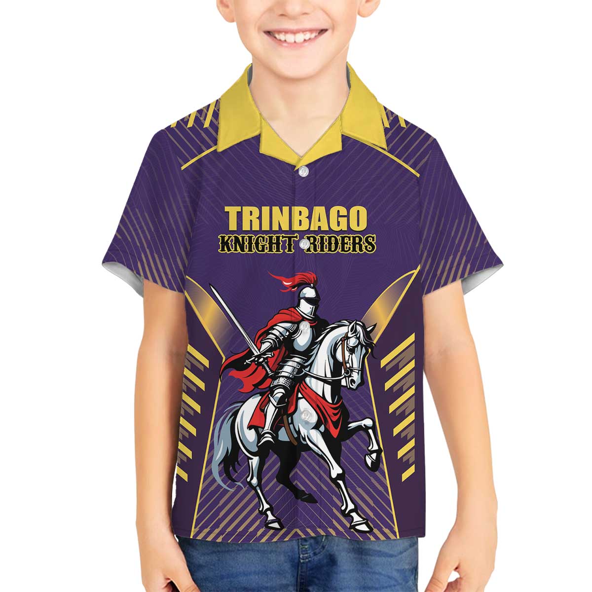 Custom Trinidad and Tobago Cricket Family Matching Off The Shoulder Long Sleeve Dress and Hawaiian Shirt Go Champion Knight Riders - Wonder Print Shop