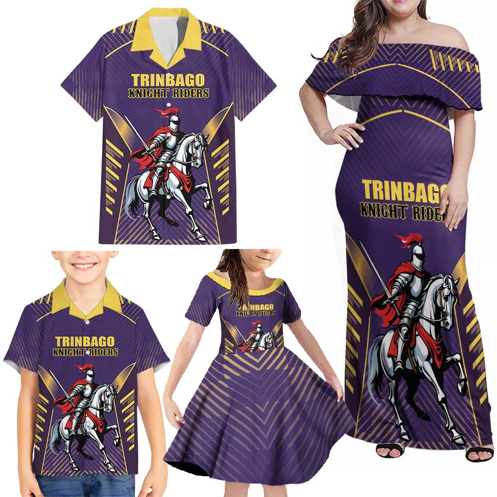 Custom Trinidad and Tobago Cricket Family Matching Off Shoulder Maxi Dress and Hawaiian Shirt Go Champion Knight Riders - Wonder Print Shop