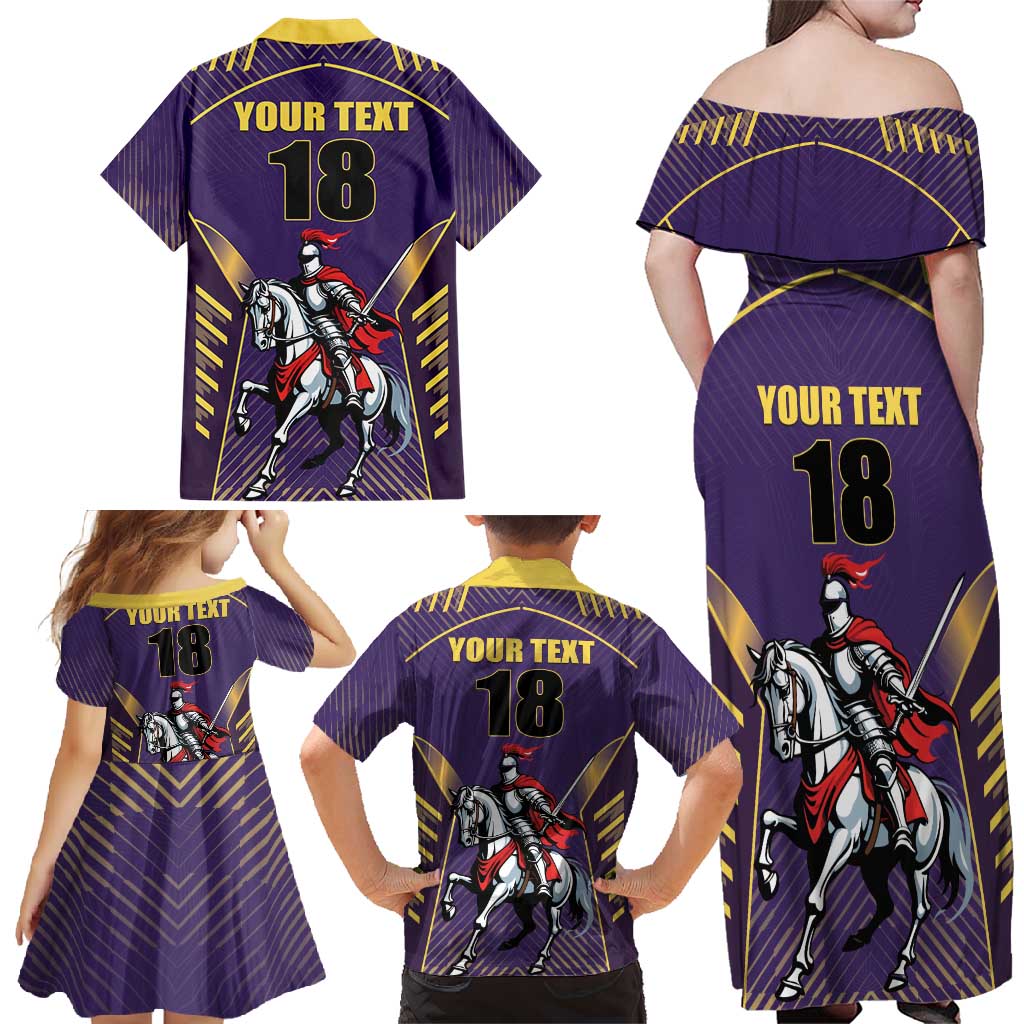 Custom Trinidad and Tobago Cricket Family Matching Off Shoulder Maxi Dress and Hawaiian Shirt Go Champion Knight Riders - Wonder Print Shop