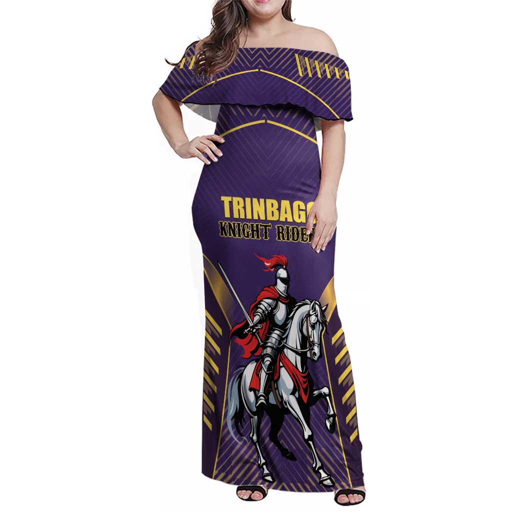 Custom Trinidad and Tobago Cricket Family Matching Off Shoulder Maxi Dress and Hawaiian Shirt Go Champion Knight Riders - Wonder Print Shop