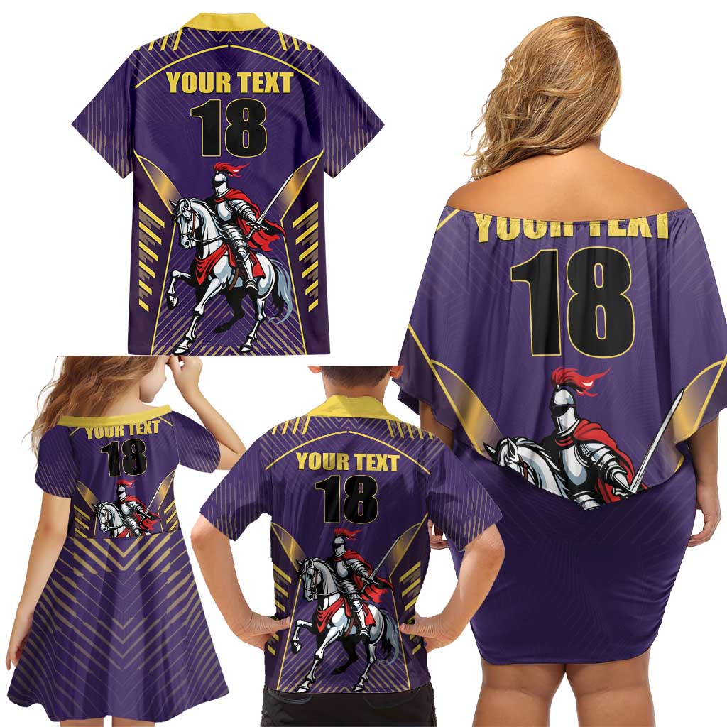 Custom Trinidad and Tobago Cricket Family Matching Off Shoulder Short Dress and Hawaiian Shirt Go Champion Knight Riders - Wonder Print Shop