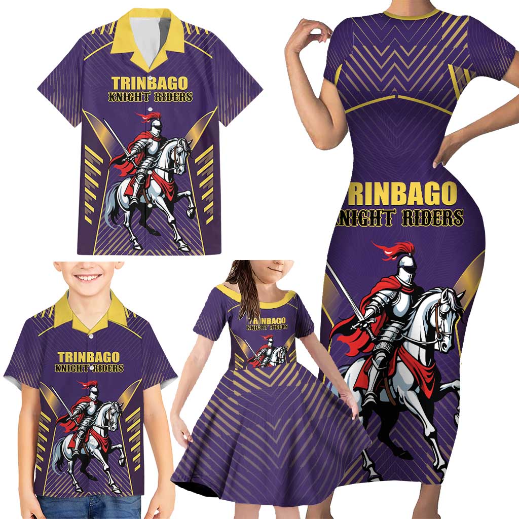 Custom Trinidad and Tobago Cricket Family Matching Short Sleeve Bodycon Dress and Hawaiian Shirt Go Champion Knight Riders - Wonder Print Shop